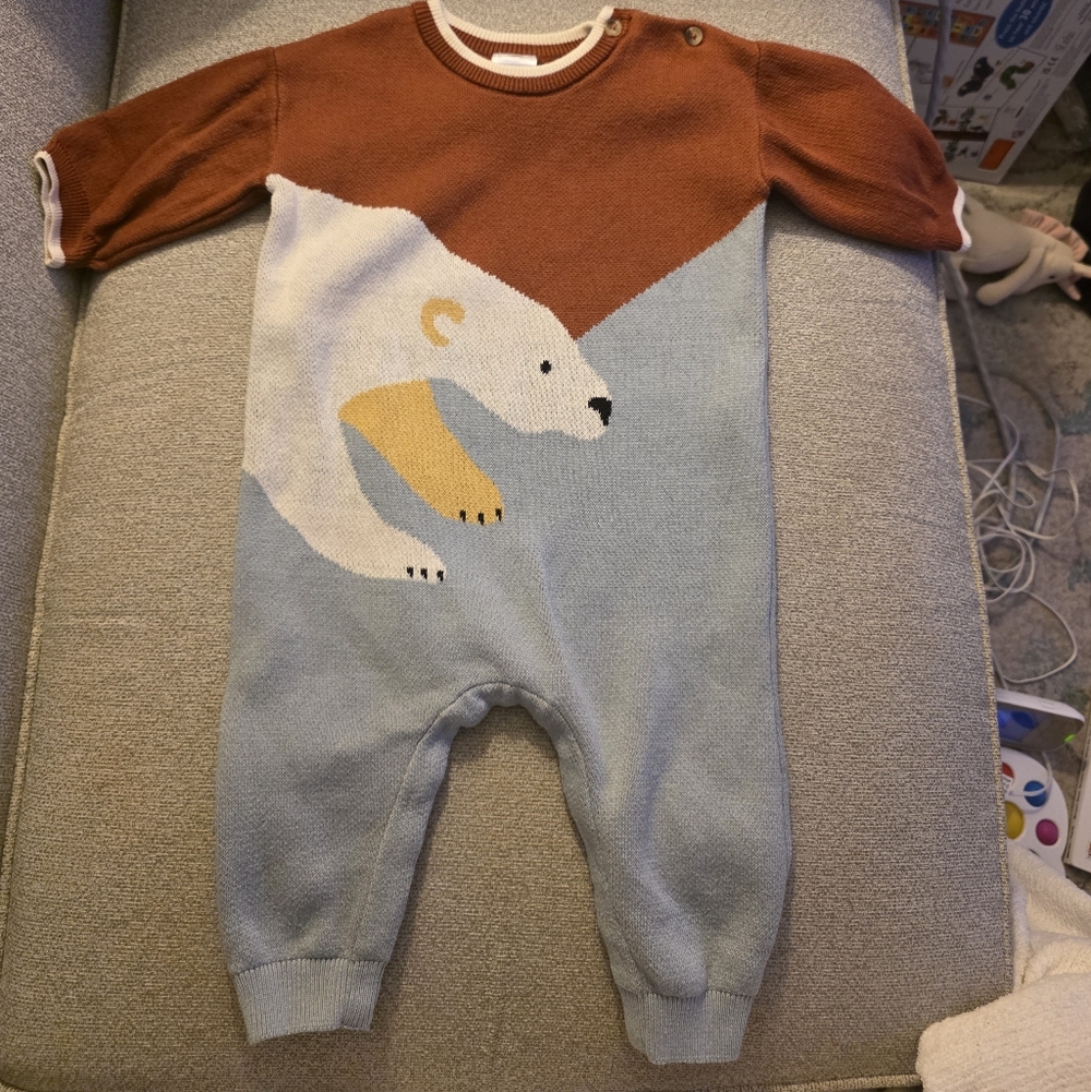 Hanna Andersson Polar Bear Sweater One Piece - Brown and Blue
